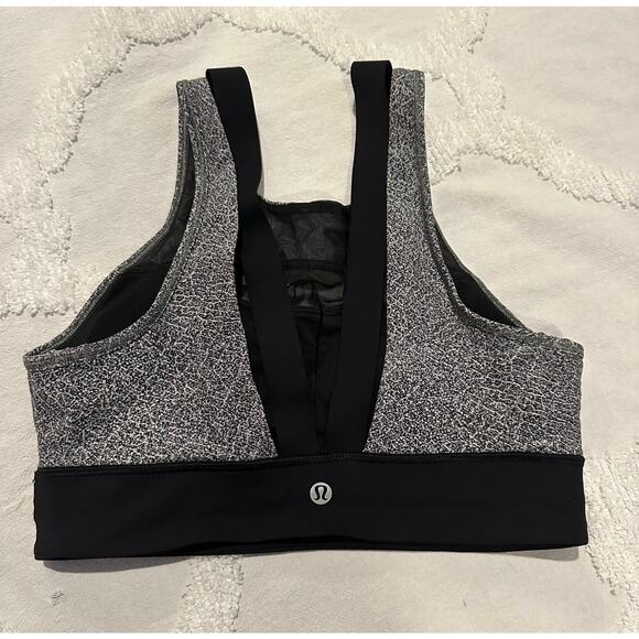Lululemon Run The Day Sports Bra Fractal Dark Starlight Black Nulux Mesh Sz. 6 - Picture 5 of 9